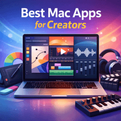 Best Mac apps for creators: design, video, and audio tools on a MacBook screen