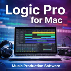Logic Pro for Mac on a MacBook with headphones and audio interface